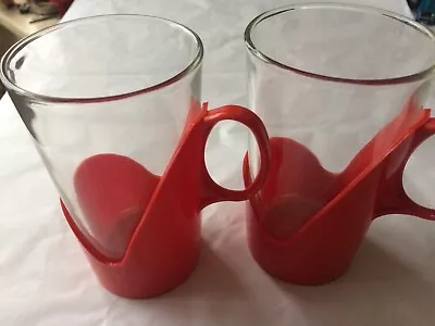 Buy Oh La La. Two Vintage French Duralex Tumbler In Red Plastic Holders. • 7.98£