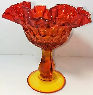 Buy FENTON Amberina Ruffled Pedestal Thumbprint Honeycomb Glass Candy Dish Compote • 33.11£