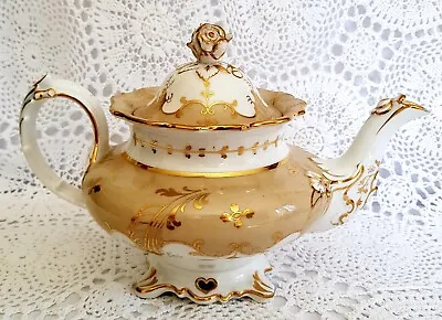 Buy Antique C.1830 John Ridgway 'Argyle' Teapot In Gilt & Peach, Cauldon Place Works • 100£
