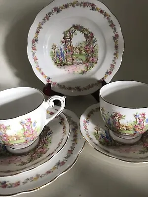 Buy 2 Bell Fine Bone China Trios Rose Cottage Tea Cups Saucers Side Plates • 15£
