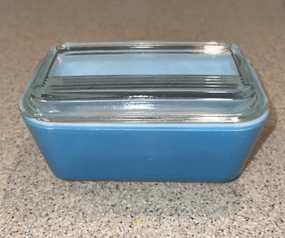 Buy Vtg Pyrex Blue Refrigerator Dish With Lid W/ Chips And Some Crazing 0502 0502-C￼ • 17£