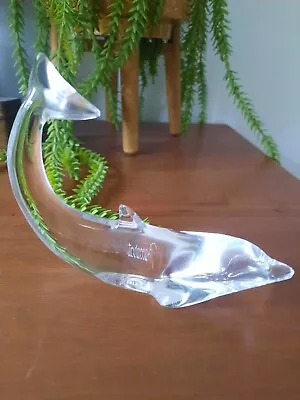 Buy BACCARAT France Crystal Glass Dolphin Paperweight Tail Up  Etched/Signed  5”x 4” • 30£