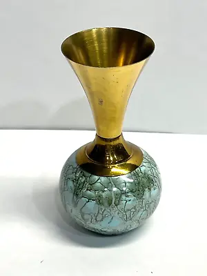 Buy Vintage Made In Holland Haind Painted Delftware Brass Accents Aqua Bud Vase • 23.65£