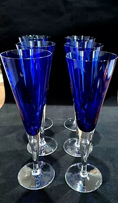 Buy VTG Krosno Block Crystal Suspended Teardrop Bubble Cobalt Blue Flutes (6) MINT! • 192.05£