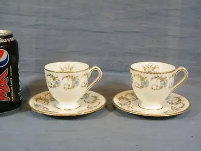 Buy 2x ROYAL CROWN DERBY BLUE PIMPERNEL DEMITASSE FOOTED COFFEE CUP S & SAUCER 1246 • 12.95£