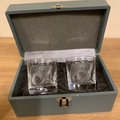 Buy LALIQUE Glass Yurot Owl Shot Glass Pair Glass Set Of 2 W/ Box Rare • 258.16£