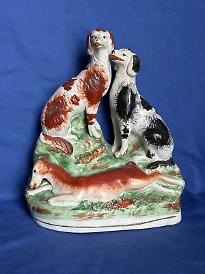 Buy Rare Staffordshire Figure Group Two Dogs And A Deer Victorian • 130£