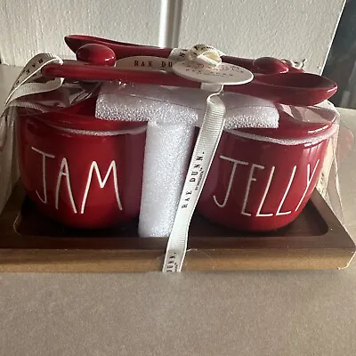 Buy RAE DUNN Red Jam & Jelly Set With Lids & Spoons On Wood Tray NEW • 15.44£