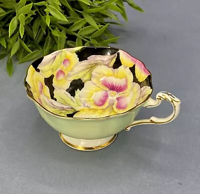 Buy Paragon Cabinet Tea Cup Yellow Pansy Chintz On Black - Green Exterior • 55£