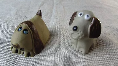 Buy Two Small Handpainted Comical Unglazed Pottery Dog Ornaments • 15£