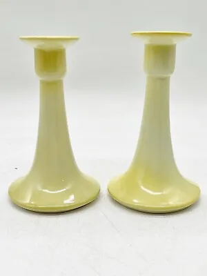 Buy Vintage Art Deco Glass / Ceramic Candlestick Holders Pale Yellow • 9.99£