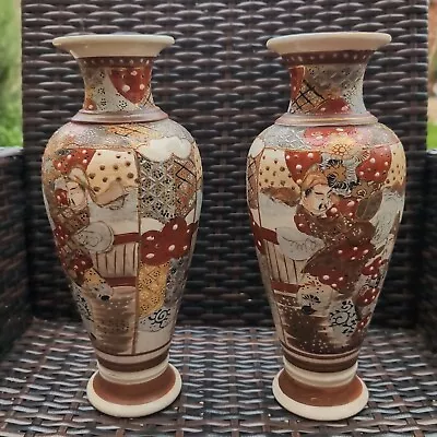Buy Pair Of Antique Japanese Satsuma Vase Meiji Period Hand Painted 15 Inches Tall  • 20£