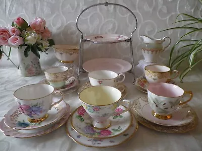 Buy Vintage Mismatch 21 Piece Tea Set, With 2 Tier Cake Stand, Very Good Condition. • 65£