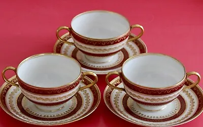 Buy 3 Antique HAVILAND Limoges GDA Porcelain Bouillon Soup Cups Saucers Gold Gilt • 43.43£