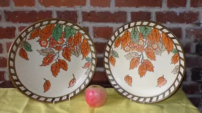 Buy Pair Decorative Charlotte Rhead Crown Ducal Chargers Autumnal Leaves Floral 32cm • 150£