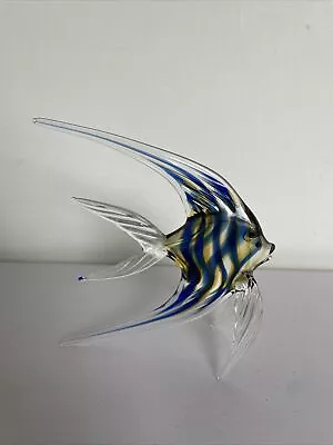 Buy Striped Art Glass Hand Blown Fish Blue And Yellow • 13.99£