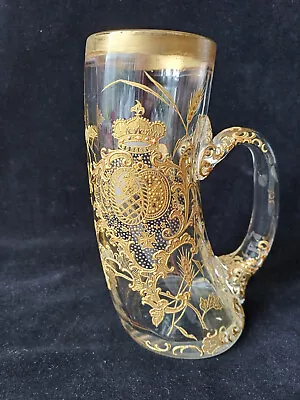 Buy Moser Bohemian Glass Armorial Beer Tankard Gilded With Crown Hops & Barley C1900 • 85£
