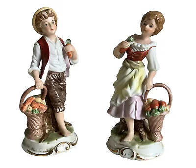 Buy Pair Sitzendorf Dresden 8  C1800's Boy & Girl Figurines Carrying Baskets • 10£