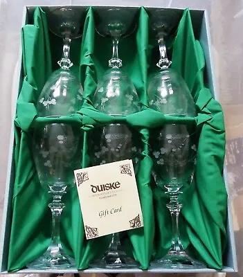 Buy Set Of 6 Duiske Irish Hand Cut Crystal 7  Aine Wine Glasses Harp Shamrock NEW!! • 47.39£