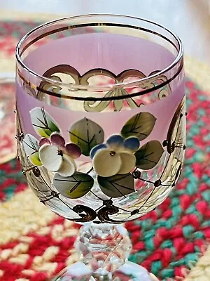 Buy Set 4 Czech Bohemian Glass Crystal Stemware Enamel Raised Flowers • 43.22£