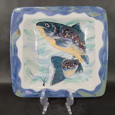 Buy Highland Stoneware Trout Salmon Fish Dish Free Hand Painted Signed 10x10 • 67.10£
