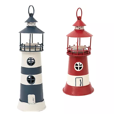 Buy Set Of 2 Lighthouse Candle Holders Red And Blue • 40£