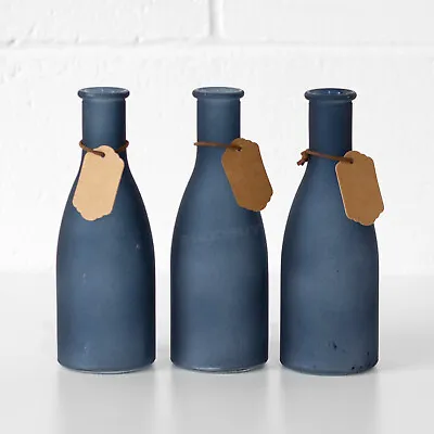 Buy Set Of 3 Small Blue Glass Bud Vases Bottles Vintage Home Decor Wedding Table • 12.40£
