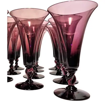 Buy Vintage Emploi Style Amethyst Glass Twisted Stem 2 Champagne Flute Stemware • 53.20£