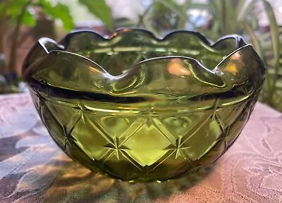 Buy Lovely Vintage Heavy Green Glass Diamond Quilted Crimped Rose Bowl • 22.83£