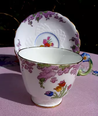 Buy Art Deco Flower Handle Bone China Cup &Saucer Duo Full Hand Painted 'New Chelsea • 12£