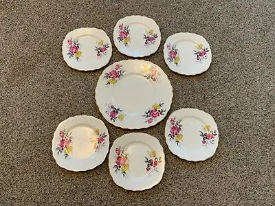 Buy Royal Vale Roses Bone China Tea Plate Set - Cake Plate & 6x Tea Plates - Vintage • 15£