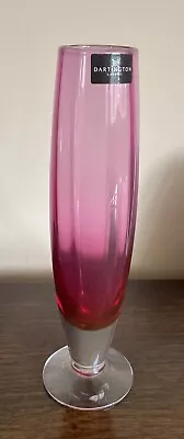 Buy Vintage Dartington Lead Crystal Cranberry Glass Flute Ripple Vase With Label • 9.60£