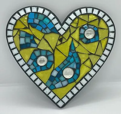 Buy M016 Glass Mosaic Wall Art Picture 20cm X 18.5cm Heart Yellow Aqua • 22.50£