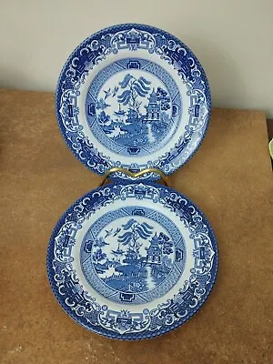 Buy Pair Of Vintage English Ironstone Tableware, Old Willow, Side Plates 17.5cm  • 6.95£