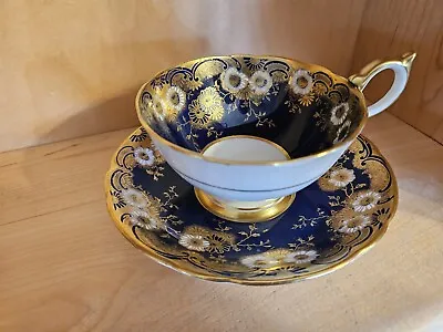 Buy Vintage Aynsley Floral Gold And Cobalt Blue Teacup Cup & Saucer England • 94.86£