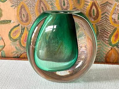 Buy Vintage 1960s Kosta Boda Green Sommerso Signed Glass Vase - Vicke Lindstrand • 168.78£