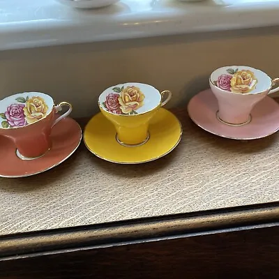 Buy Mismatched Set Of Colourful Aynsley And Shelly Cups And Saucers 5 Of Each • 20£