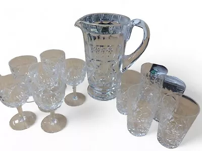 Buy Heavy Cut Glass Jug 5 X Small High Glasses 6 X Small Wine/ Sherry Glasses Party  • 13.99£