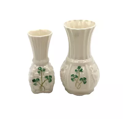 Buy BELLEEK IRELAND Set Of 2 Porcelain Vases In Cream Irish Clover Shamrock Bud • 3.49£