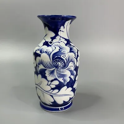 Buy Vintage Chinese Blue & White Porcelain Vase Hand Painted Floral Pattern 20 Cm • 35£