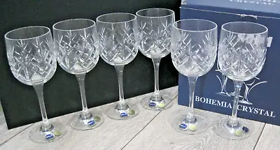 Buy Box Set 6x Bohemia 24% Lead Crystal  Nora  Wine Goblets/Glasses-Labelled & Boxed • 48£