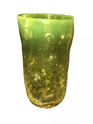 Buy Vintage Blenko Pinched Crackle Glass Tumbler Neon Yellow Mid Century Modern 60s • 48.20£