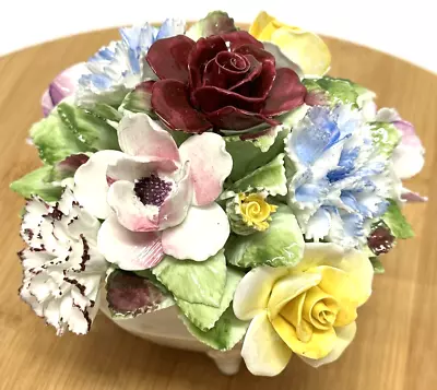 Buy Vtg Royal Dolton Bone China Pretty Flower Bouquet Posey Basket Display 5” X 5” • 24.99£
