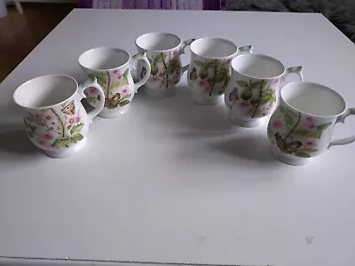 Buy Set Of 6Elizabethan Staffordshire Fine Bone Flower Coffee Mug Cups Butterfly • 19.99£