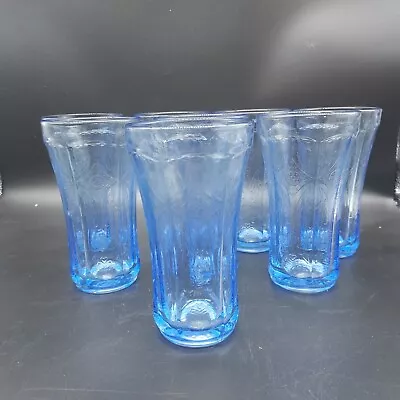 Buy Vintage Indiana Blue Madrid Recollection Depression Glassware 14 Oz Set Of 8 • 62.43£