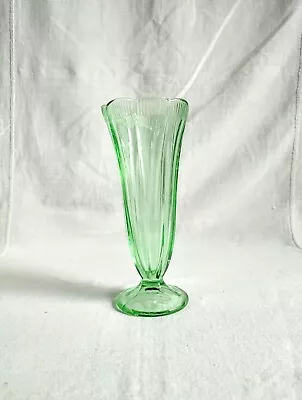 Buy Art Deco Green Glass Flower Vase, Footed & Panelled, Scalloped Top Edge • 14£