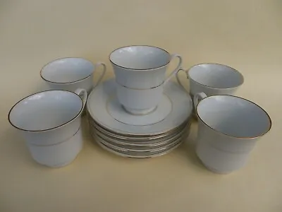Buy Crown Ming Fine China Jian Shiang Cups & Saucers White With Gold Guild Set Of 5. • 25£