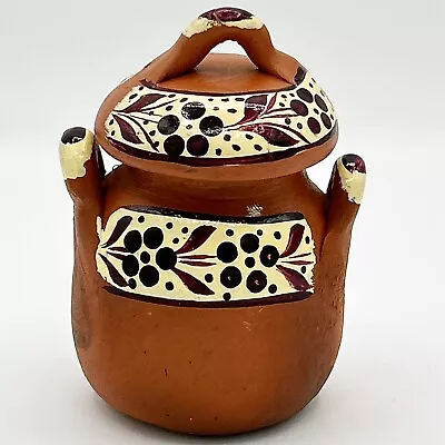 Buy Vintage Mexican Red Ware Pottery Spice Jar Hand Painted With Original Lid • 7.56£