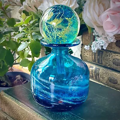 Buy Mdina Bottle Vase & Stopper Glass Blue Summer/Sea & Sand Signed & Original Label • 35.99£