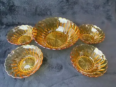 Buy Vintage Amber Bagley Glass Dessert Set Of Bowls - Rd. No.849118 - Carnival Swirl • 10.99£
